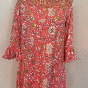 Cabana Life Pink and Green Floral Long Sleeve Dress